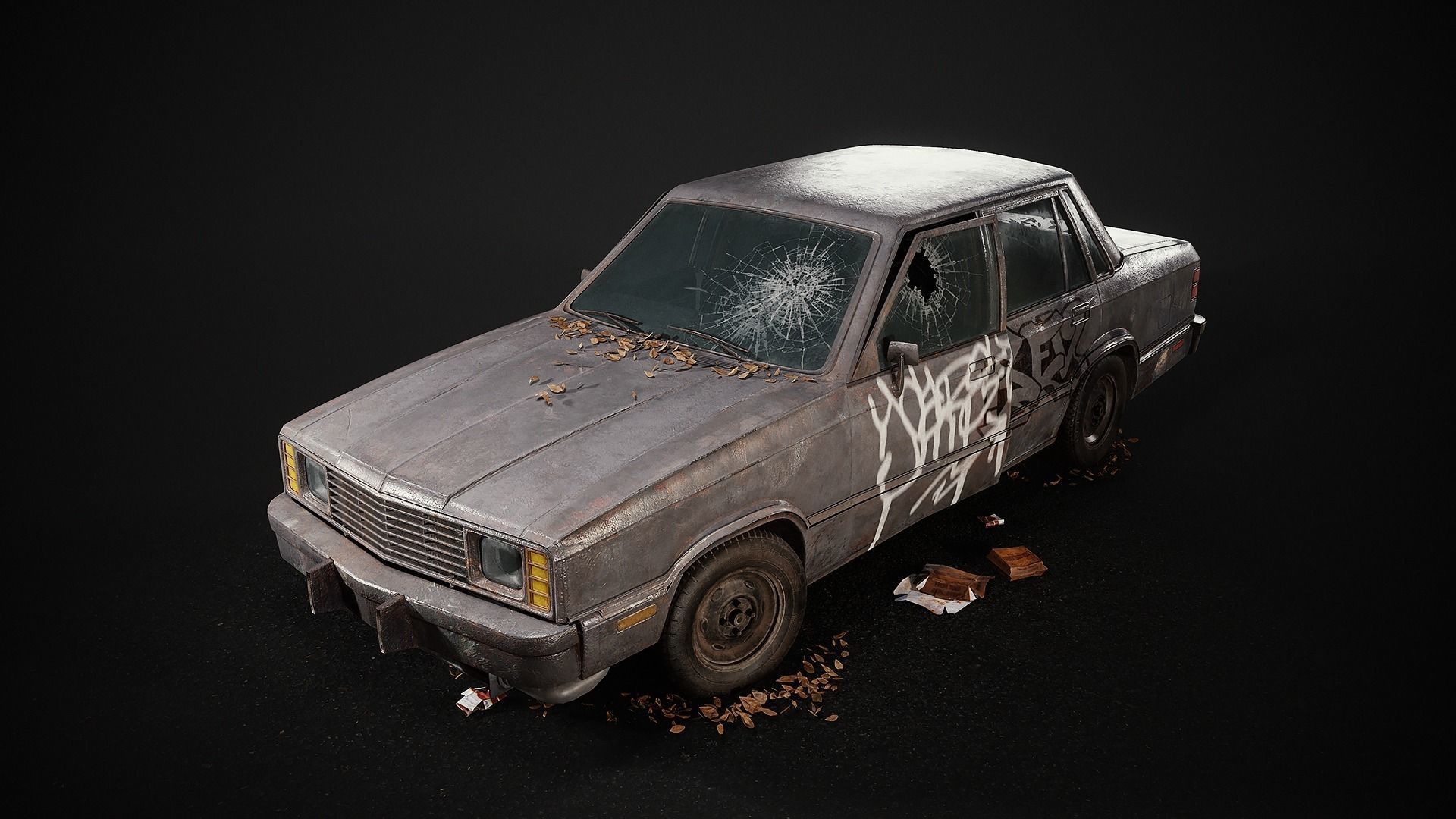 Old Sedan PBR Game Ready Low-poly 3D model_2