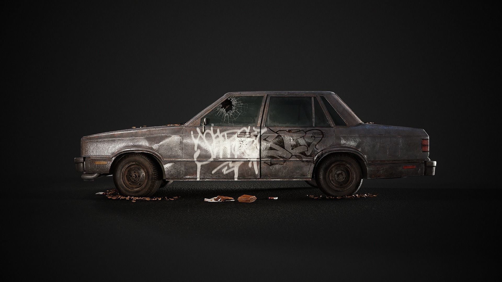 Old Sedan PBR Game Ready Low-poly 3D model_1