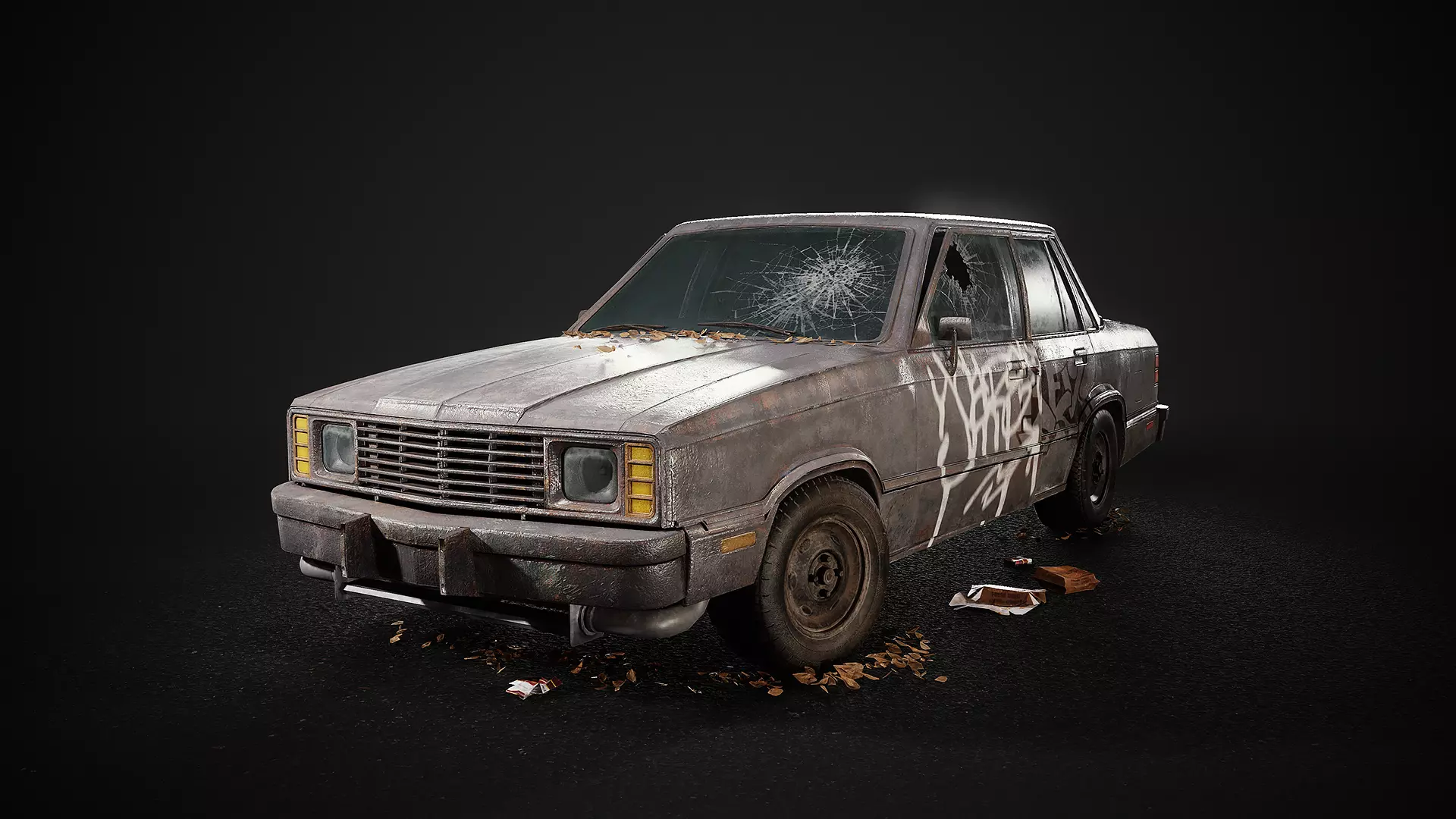 Old Sedan PBR Game Ready Low-poly 3D model_0