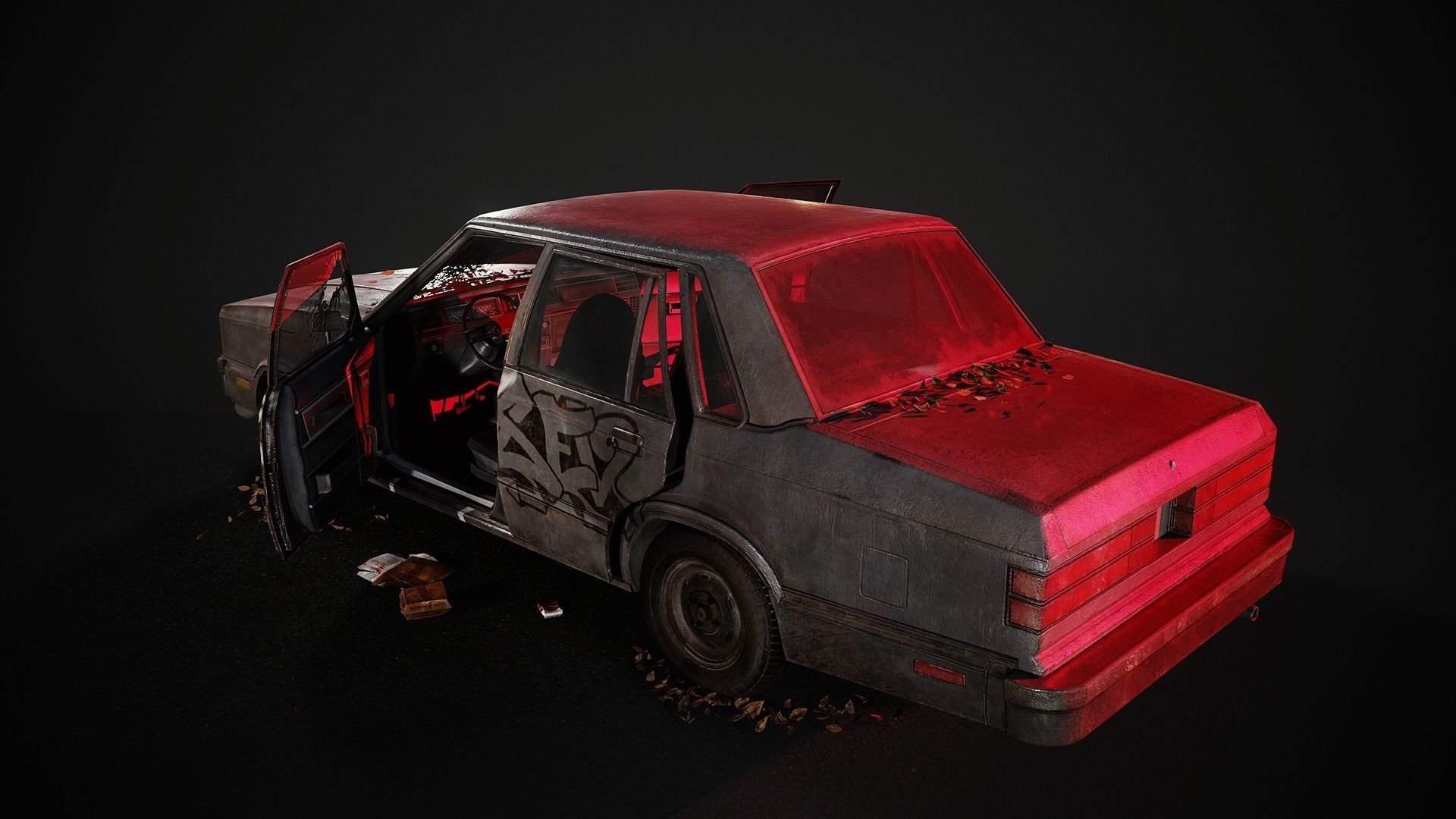 Old Sedan PBR Game Ready Low-poly 3D model_5