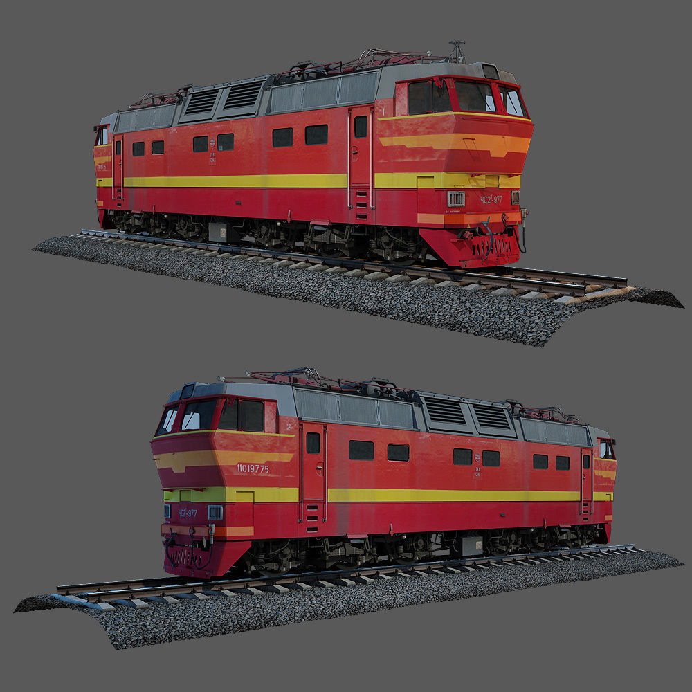 Train and railroad tracks and wagon Low-poly 3D model_6