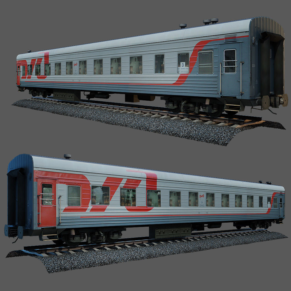 Train and railroad tracks and wagon Low-poly 3D model_23