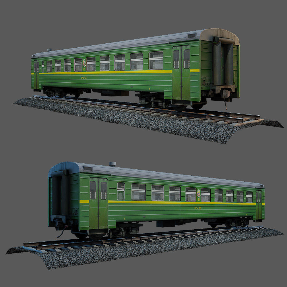 Train and railroad tracks and wagon Low-poly 3D model_5