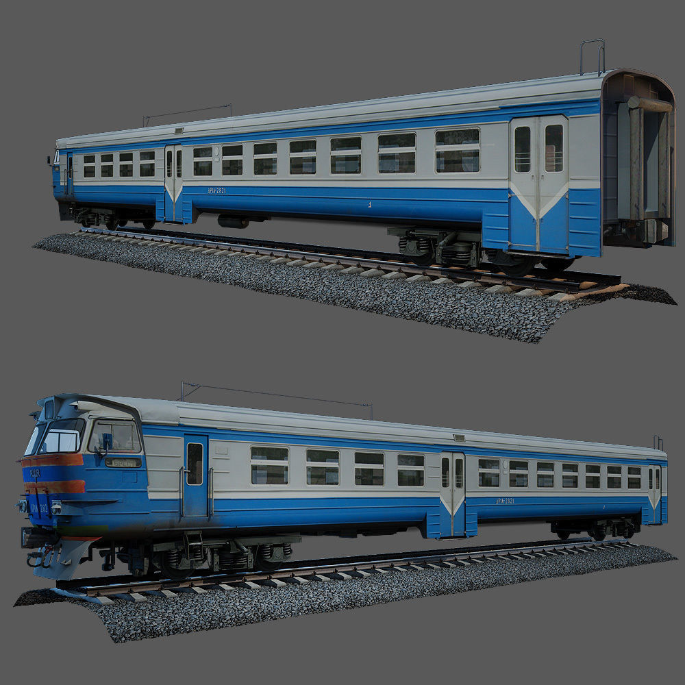 Train and railroad tracks and wagon Low-poly 3D model_18