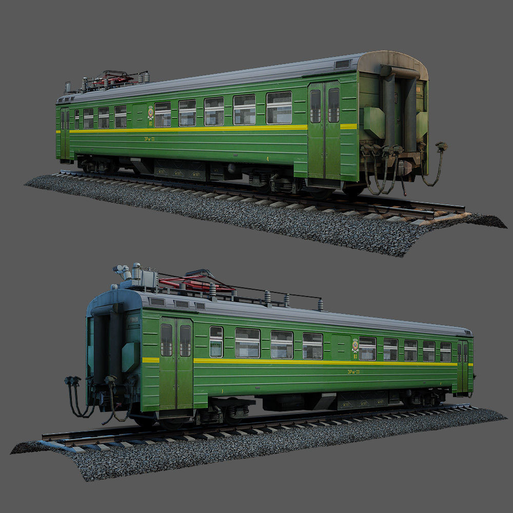 Train and railroad tracks and wagon Low-poly 3D model_4