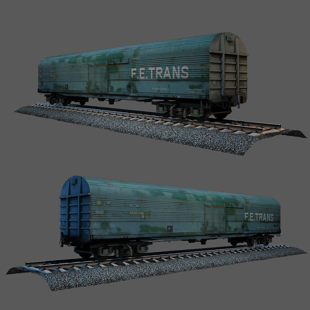 Train and railroad tracks and wagon Low-poly 3D model_19