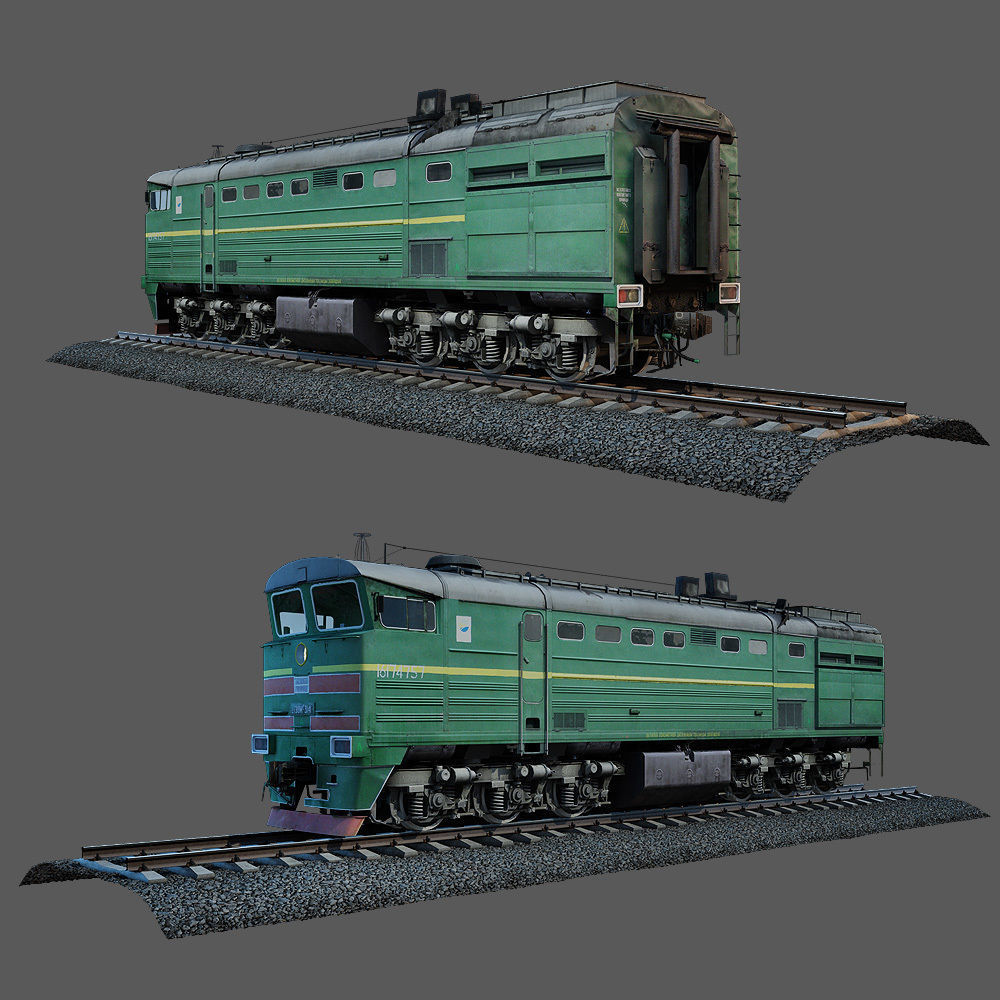 Train and railroad tracks and wagon Low-poly 3D model_11