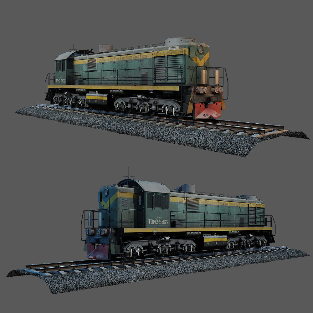 Train and railroad tracks and wagon Low-poly 3D model_32