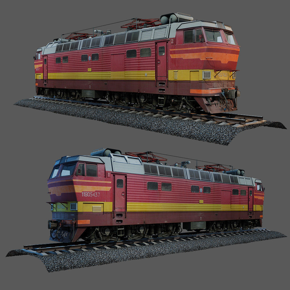 Train and railroad tracks and wagon Low-poly 3D model_28
