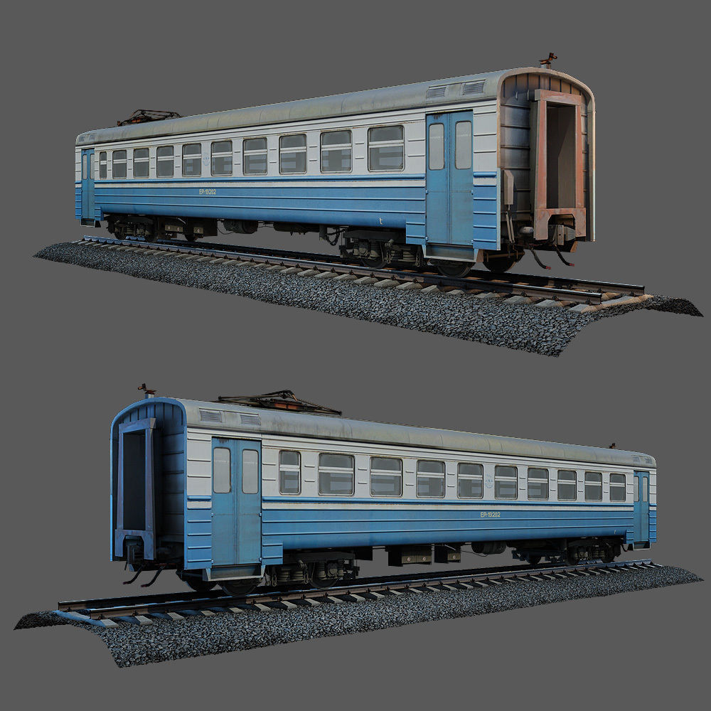 Train and railroad tracks and wagon Low-poly 3D model_8
