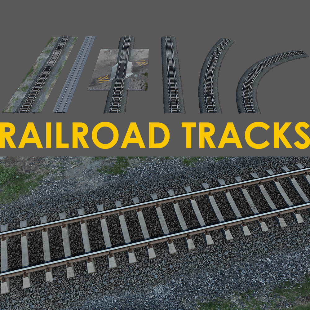 Train and railroad tracks and wagon Low-poly 3D model_25