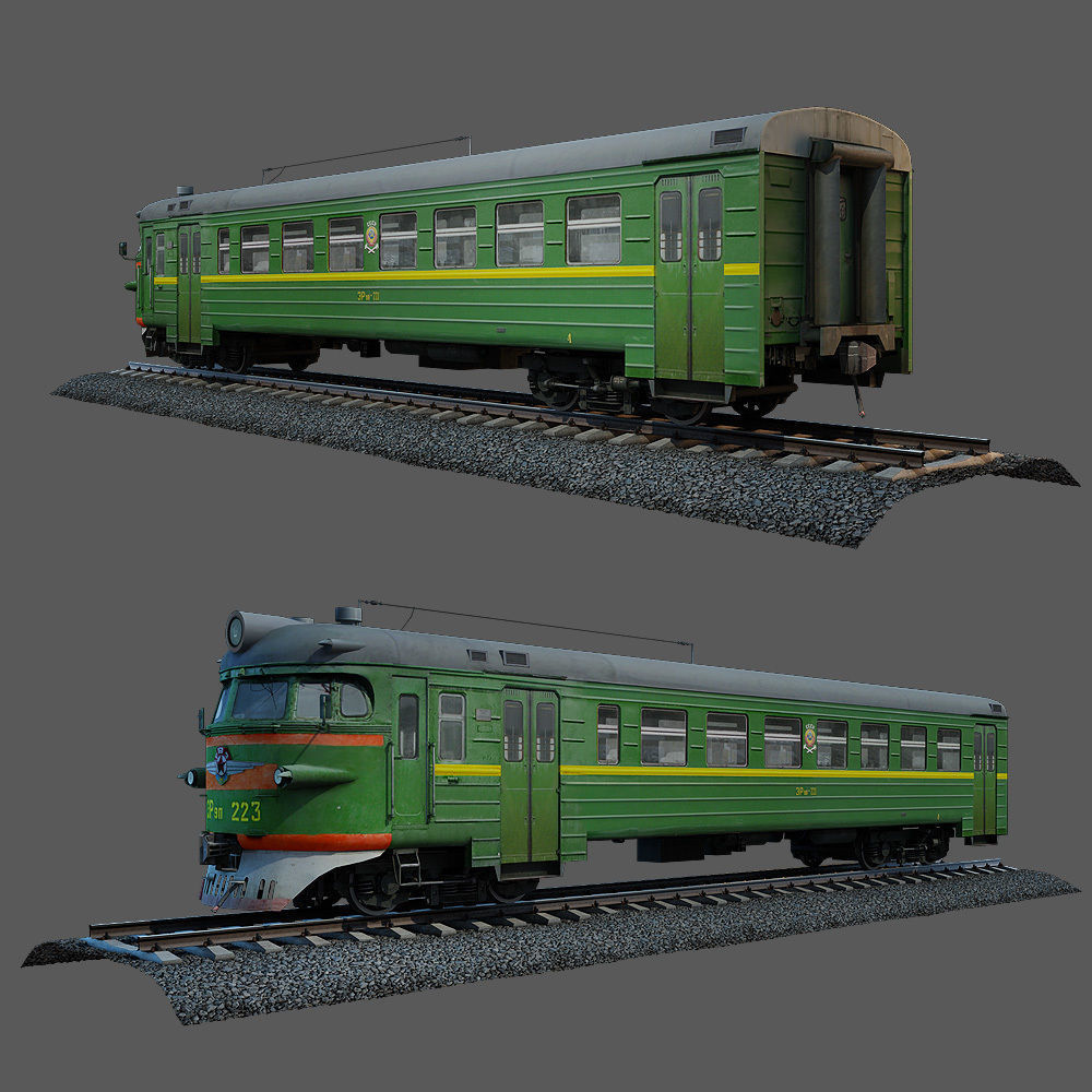 Train and railroad tracks and wagon Low-poly 3D model_3