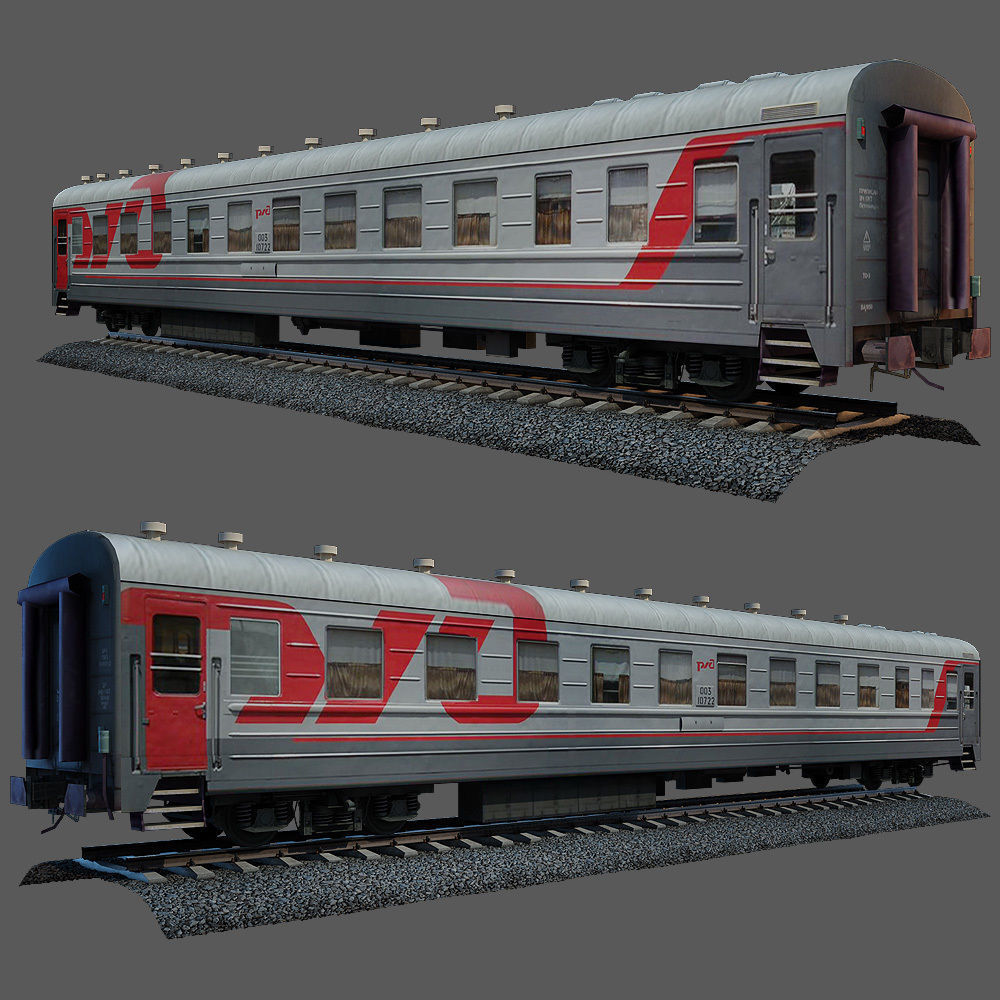 Train and railroad tracks and wagon Low-poly 3D model_20