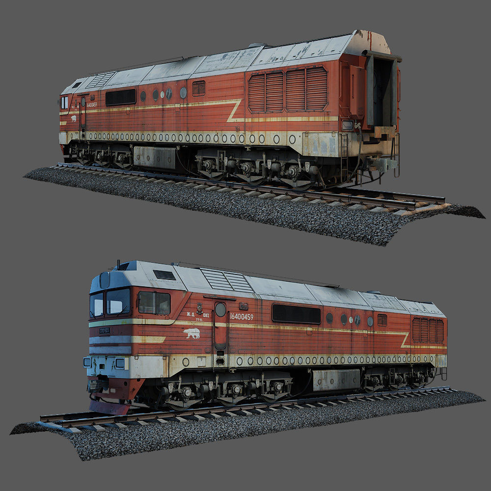 Train and railroad tracks and wagon Low-poly 3D model_31