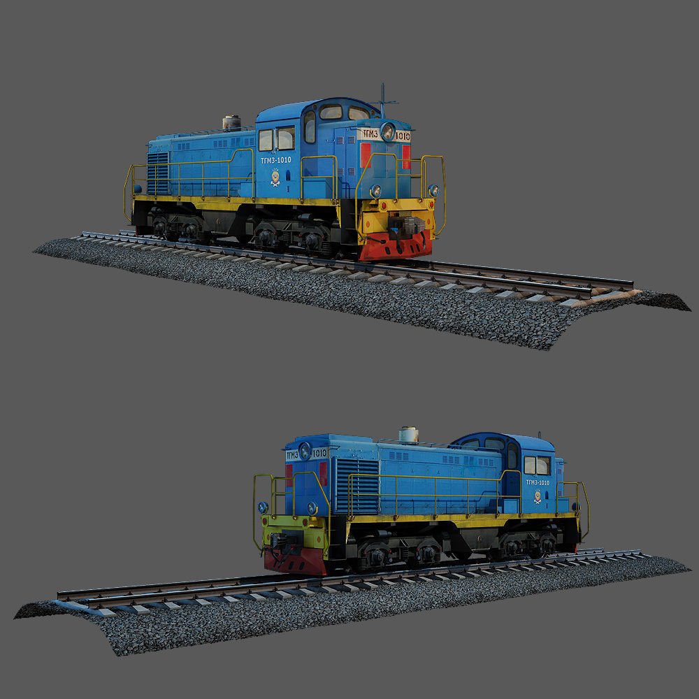 Train and railroad tracks and wagon Low-poly 3D model_2