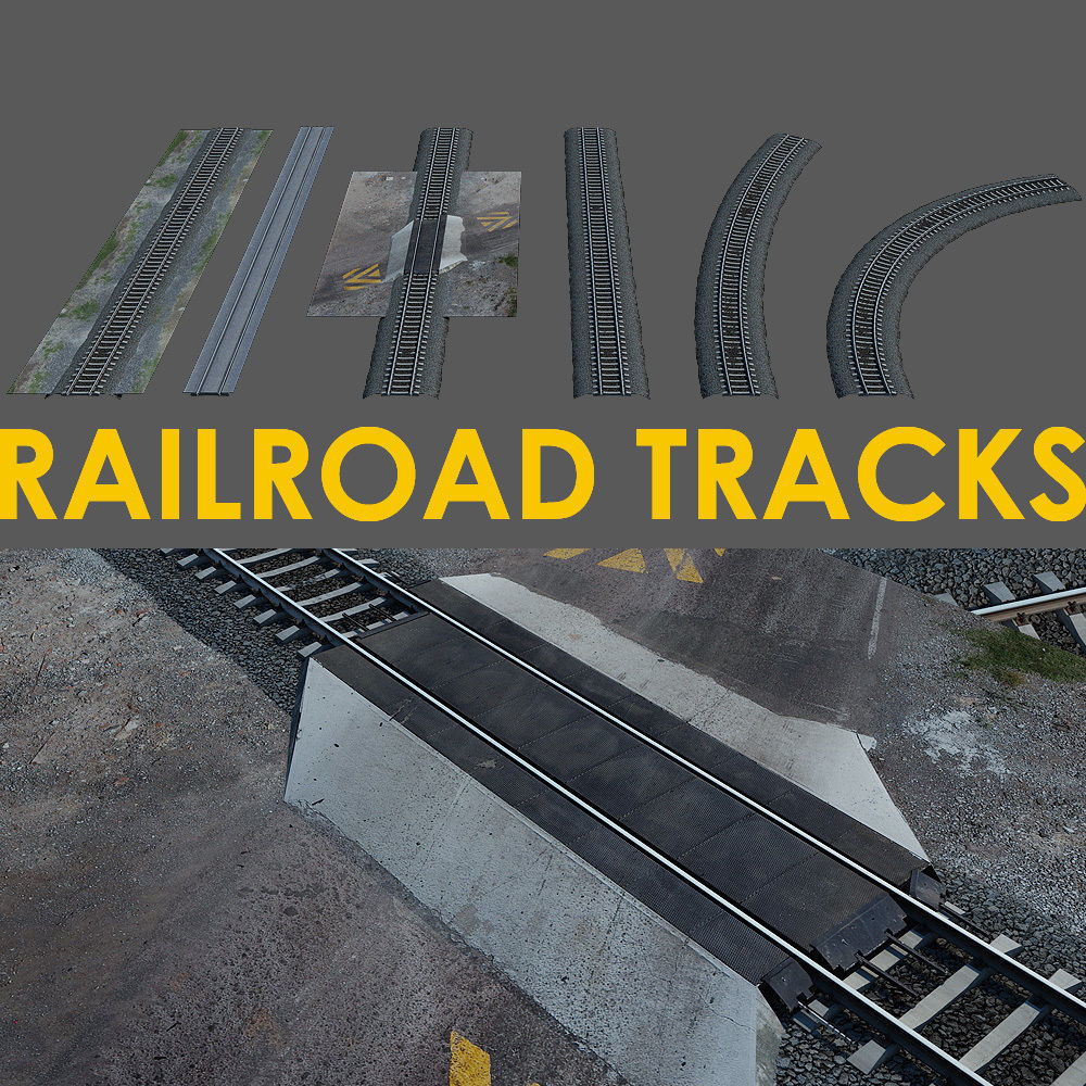Train and railroad tracks and wagon Low-poly 3D model_24