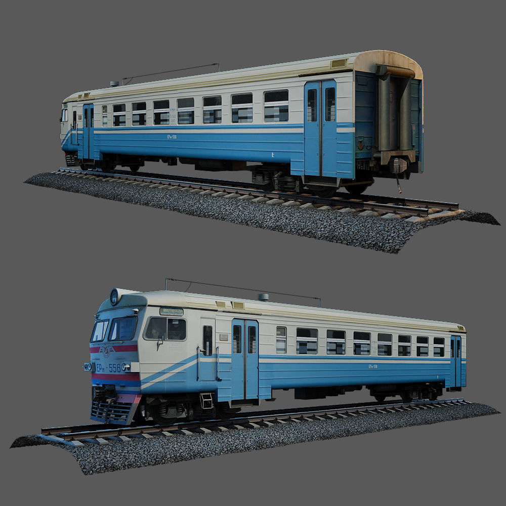 Train and railroad tracks and wagon Low-poly 3D model_14