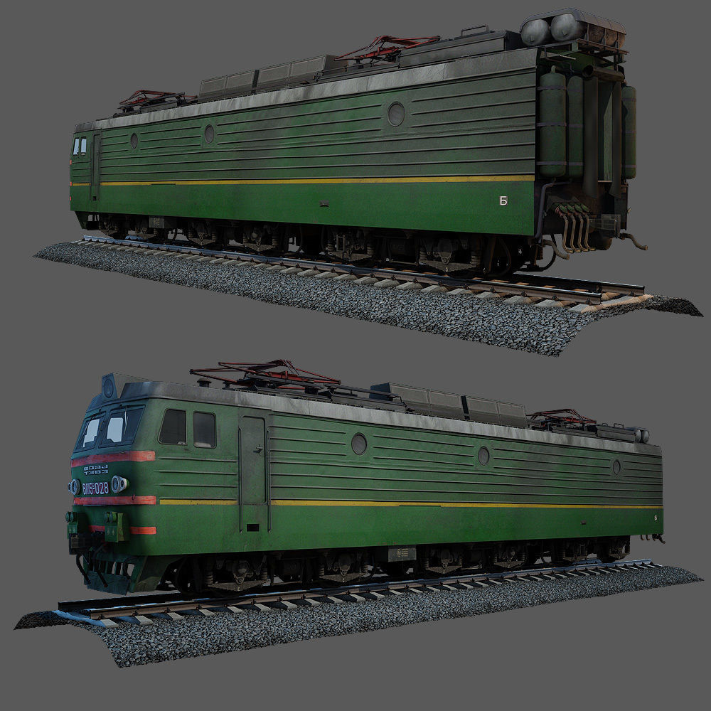 Train and railroad tracks and wagon Low-poly 3D model_10