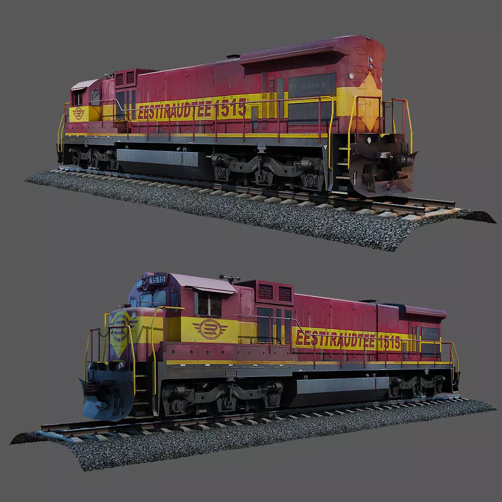 Train and railroad tracks and wagon Low-poly 3D model_0