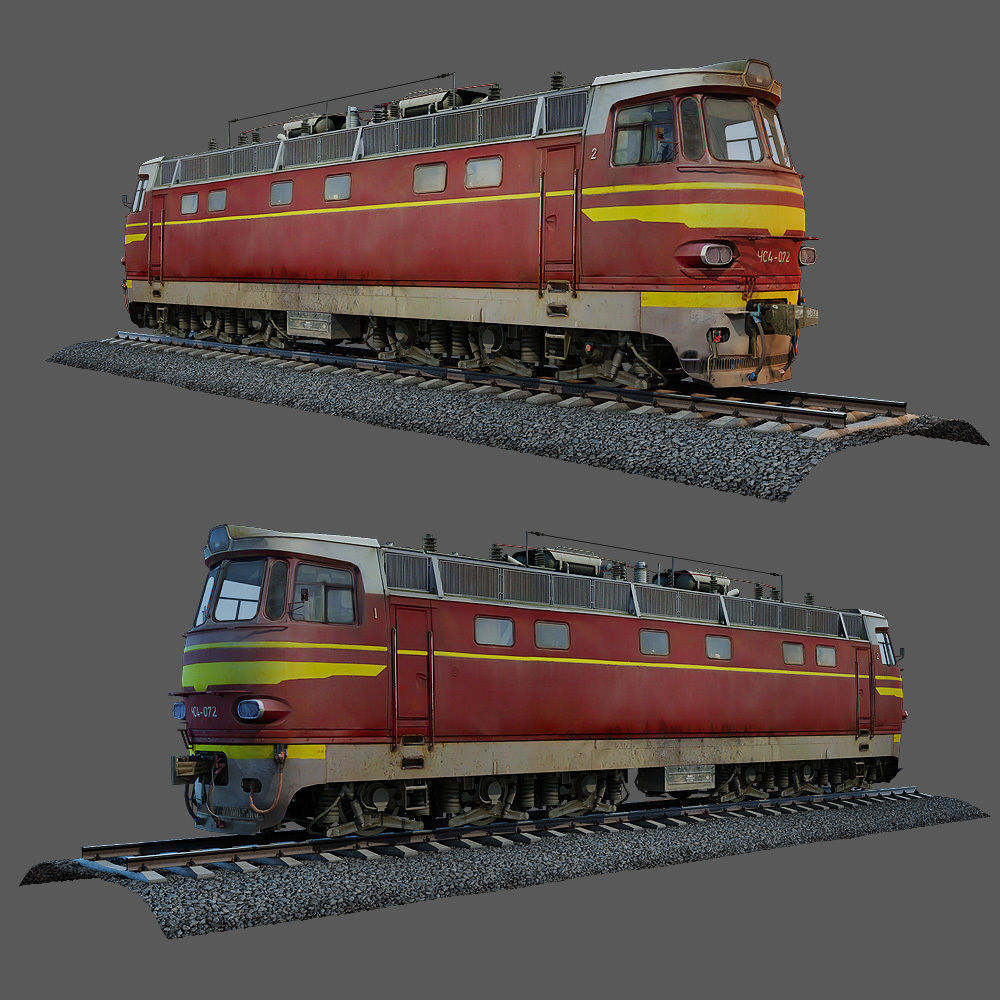 Train and railroad tracks and wagon Low-poly 3D model_22