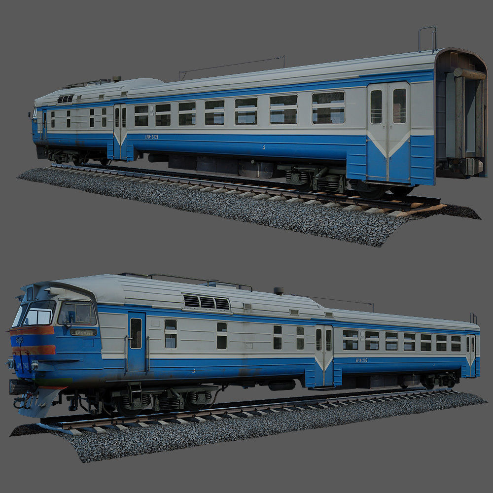 Train and railroad tracks and wagon Low-poly 3D model_17