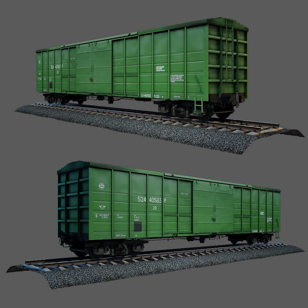 Train and railroad tracks and wagon Low-poly 3D model_12