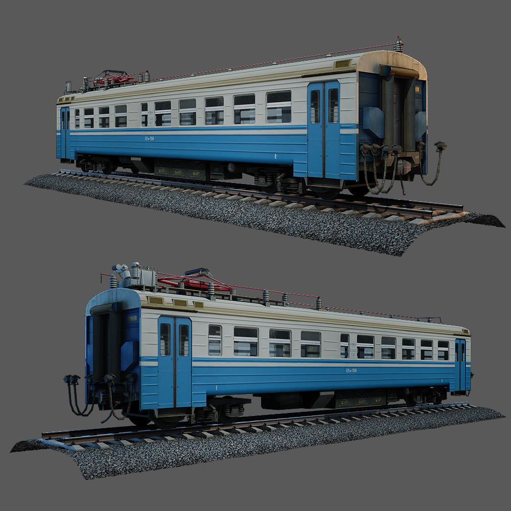 Train and railroad tracks and wagon Low-poly 3D model_15