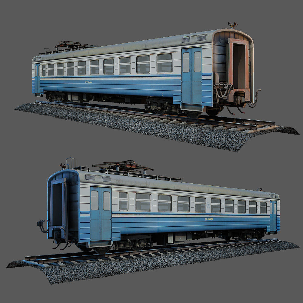 Train and railroad tracks and wagon Low-poly 3D model_9