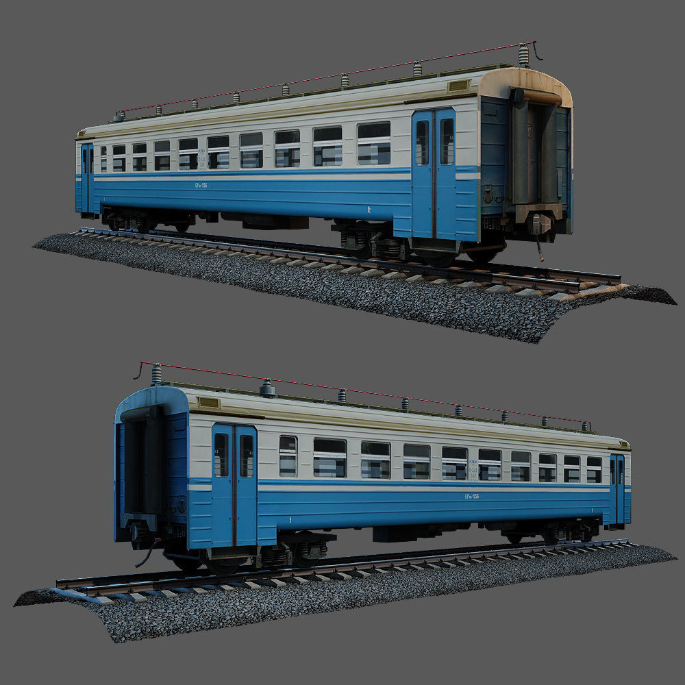 Train and railroad tracks and wagon Low-poly 3D model_16