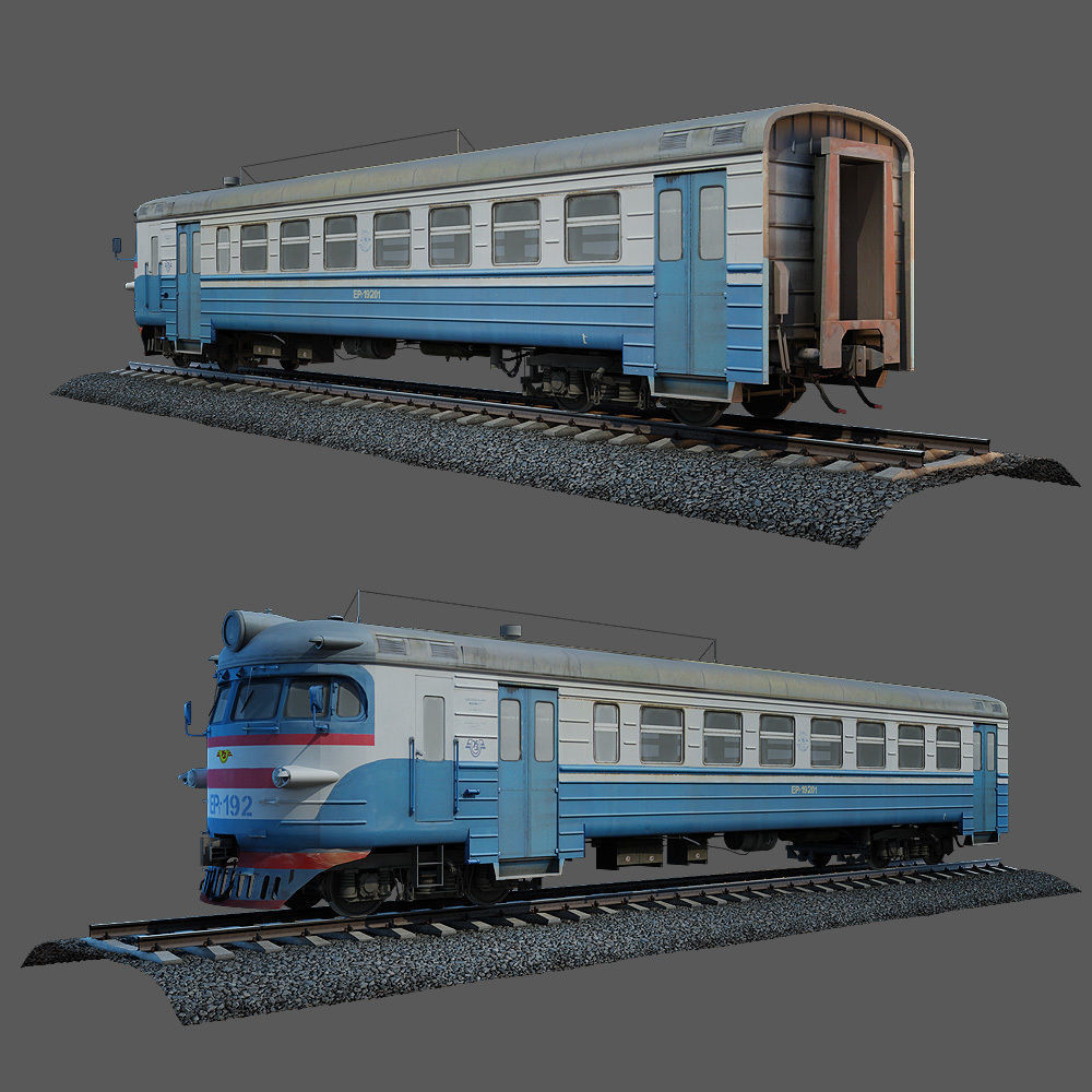 Train and railroad tracks and wagon Low-poly 3D model_7