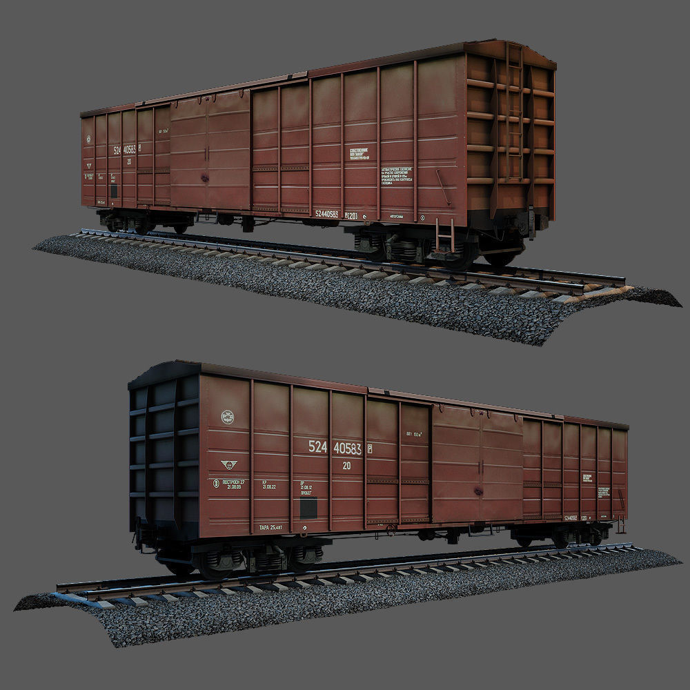 Train and railroad tracks and wagon Low-poly 3D model_13
