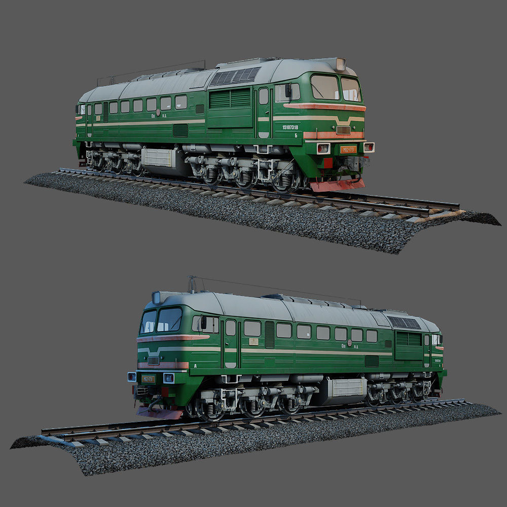 Train and railroad tracks and wagon Low-poly 3D model_30
