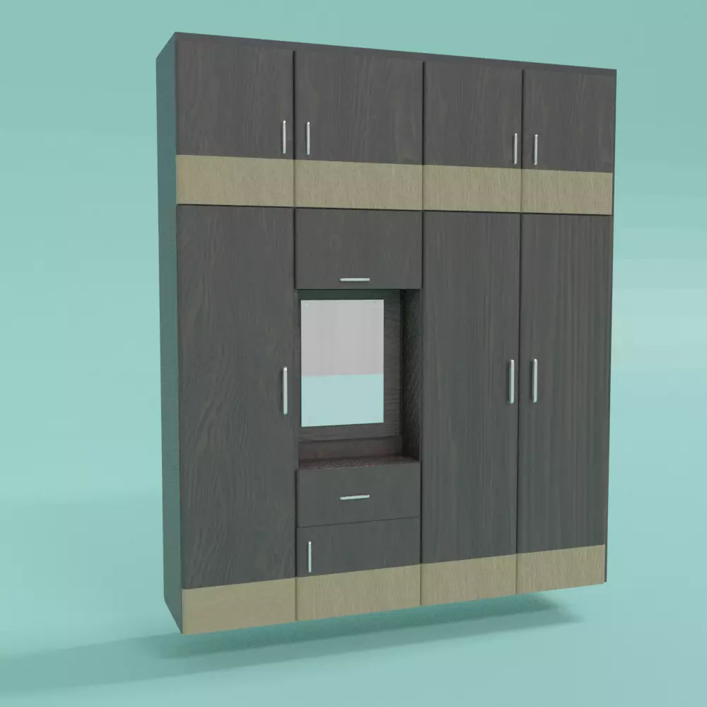Wardrobe with doors and drawers Free 3D model_0