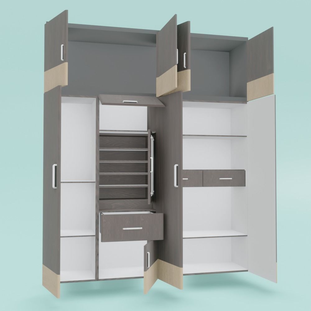 Wardrobe with doors and drawers Free 3D model_3