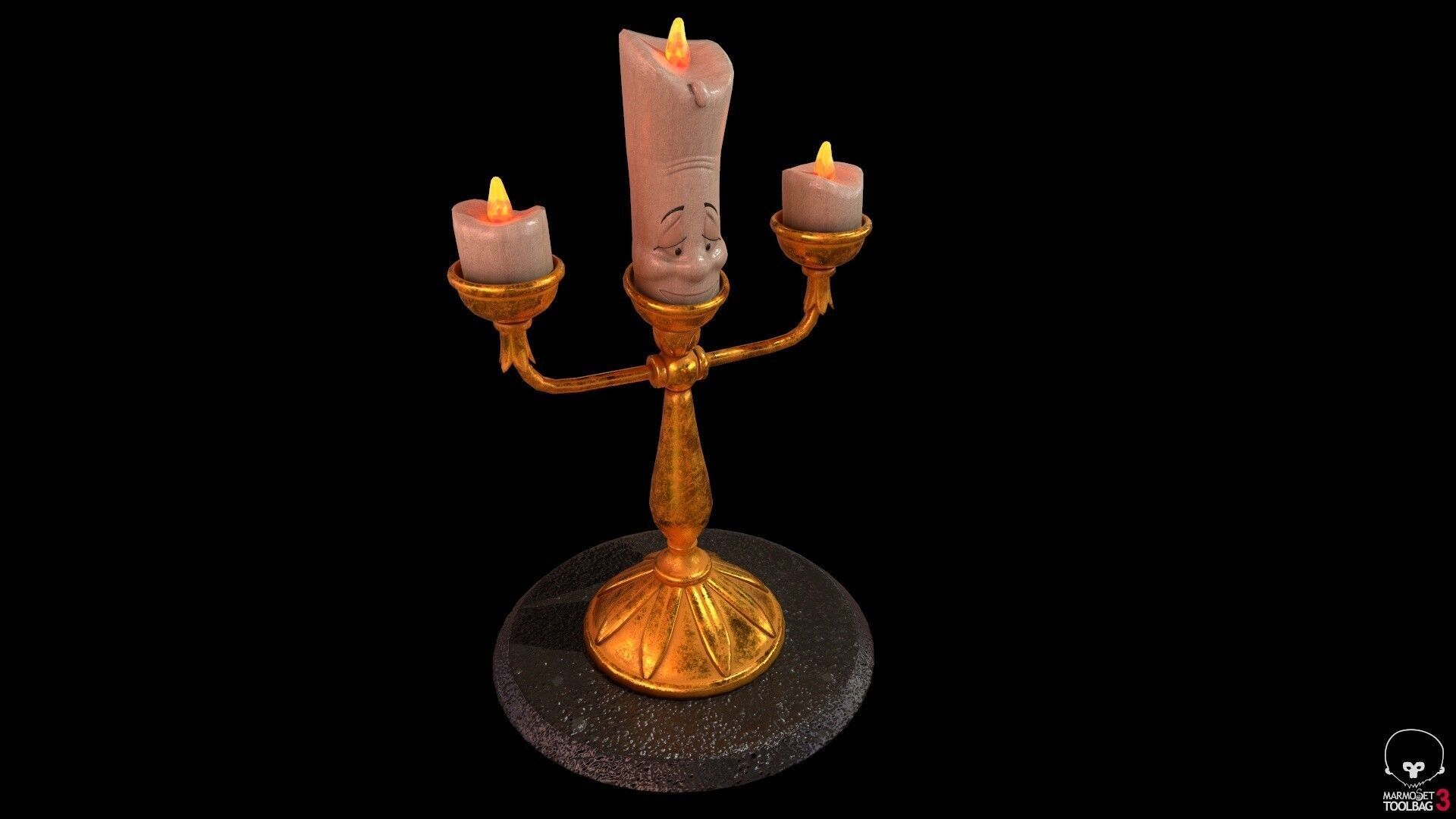 Lumiere 3D Model golden candlestick 3D model_2