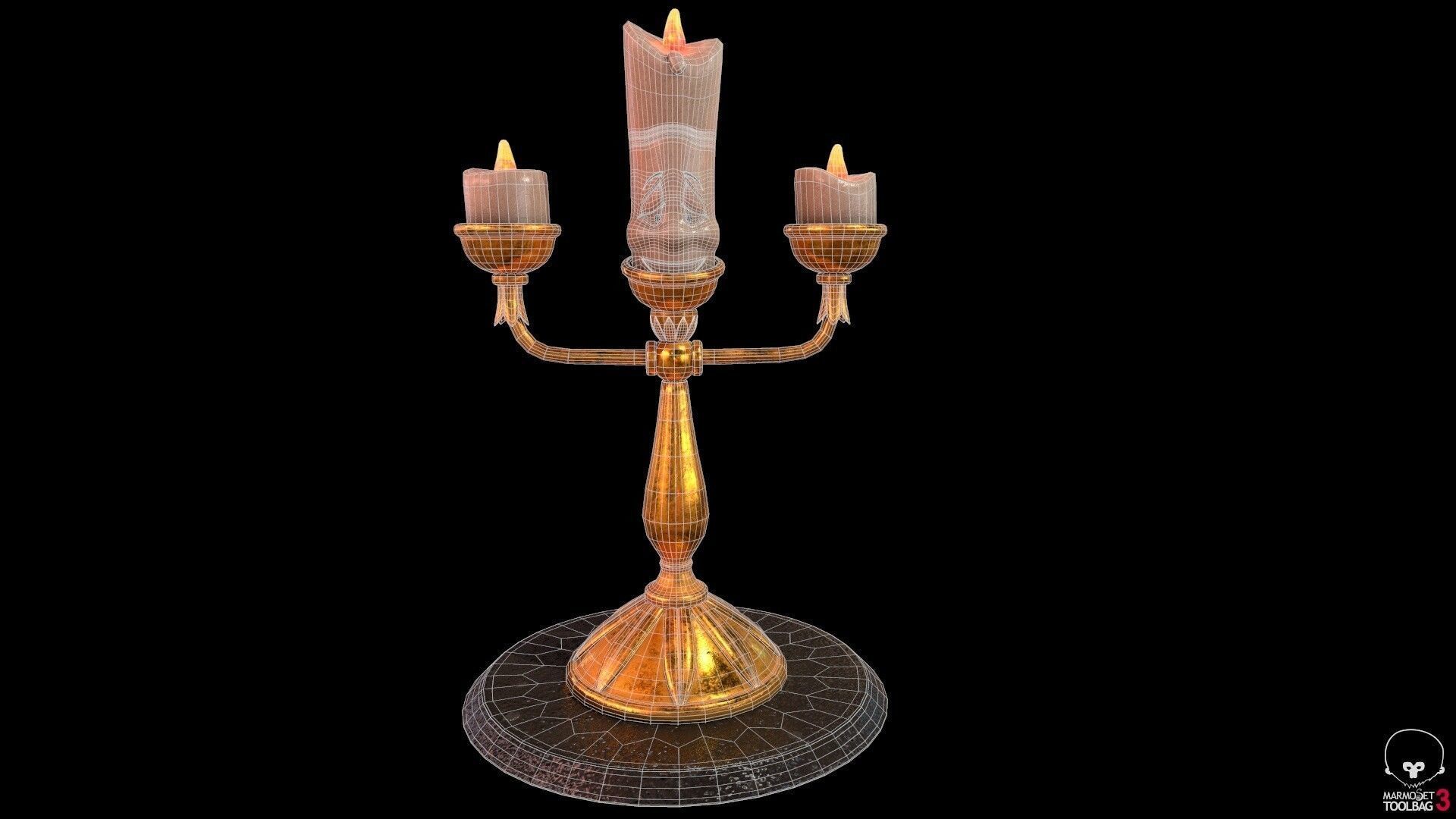 Lumiere 3D Model golden candlestick 3D model_3