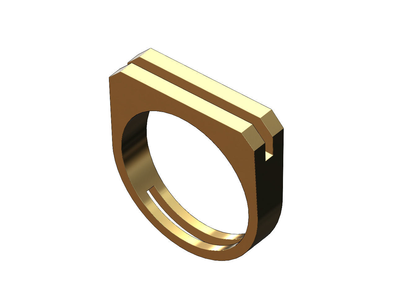 2 Bar flat top rectangular signet ring 3D print model_1