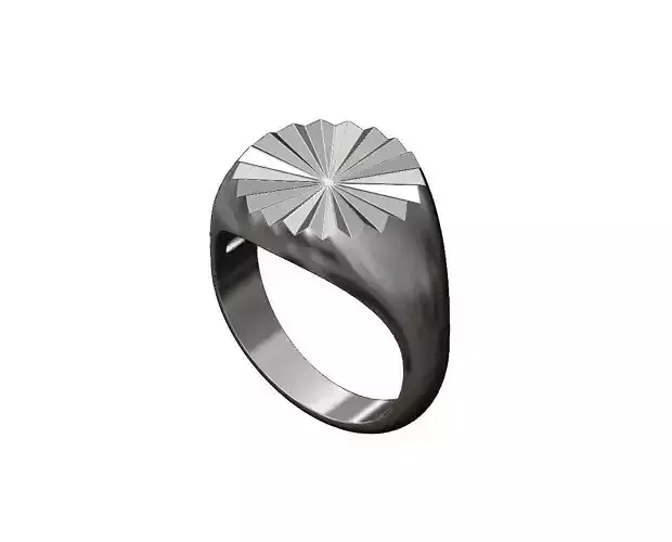 Sun burst Triangular facets signet ring