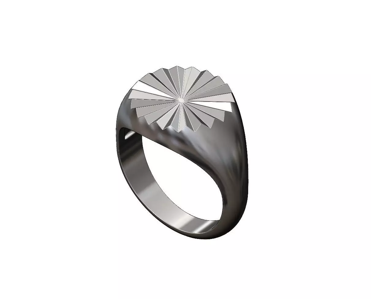 Sun burst Triangular facets signet ring 3D print model