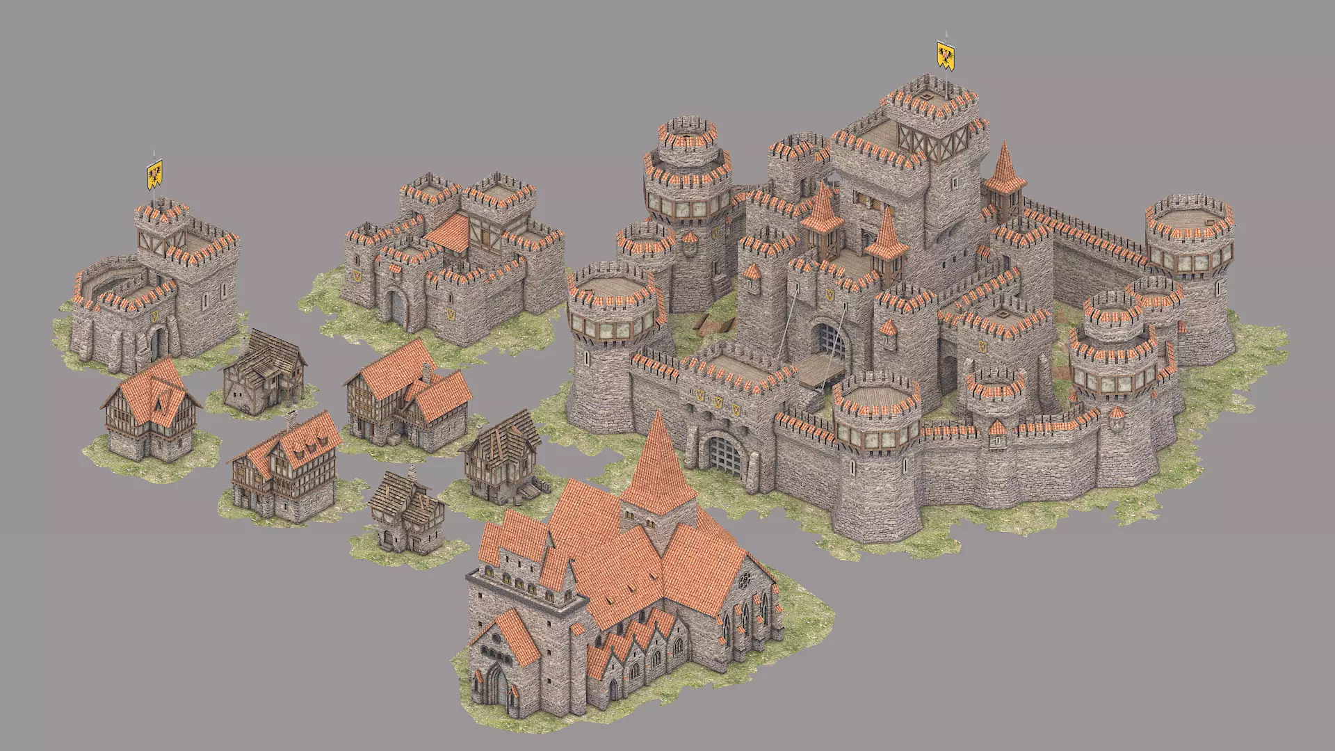 Medieval buildings 3D model_0