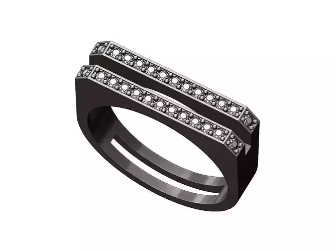 Diamond 2 Bar flat top rectangular signet ring