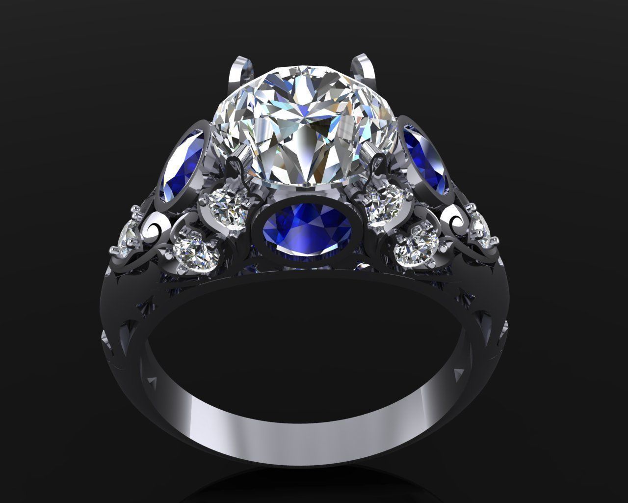 Ring 9 sapphire and diamond engagement 3D print model_3