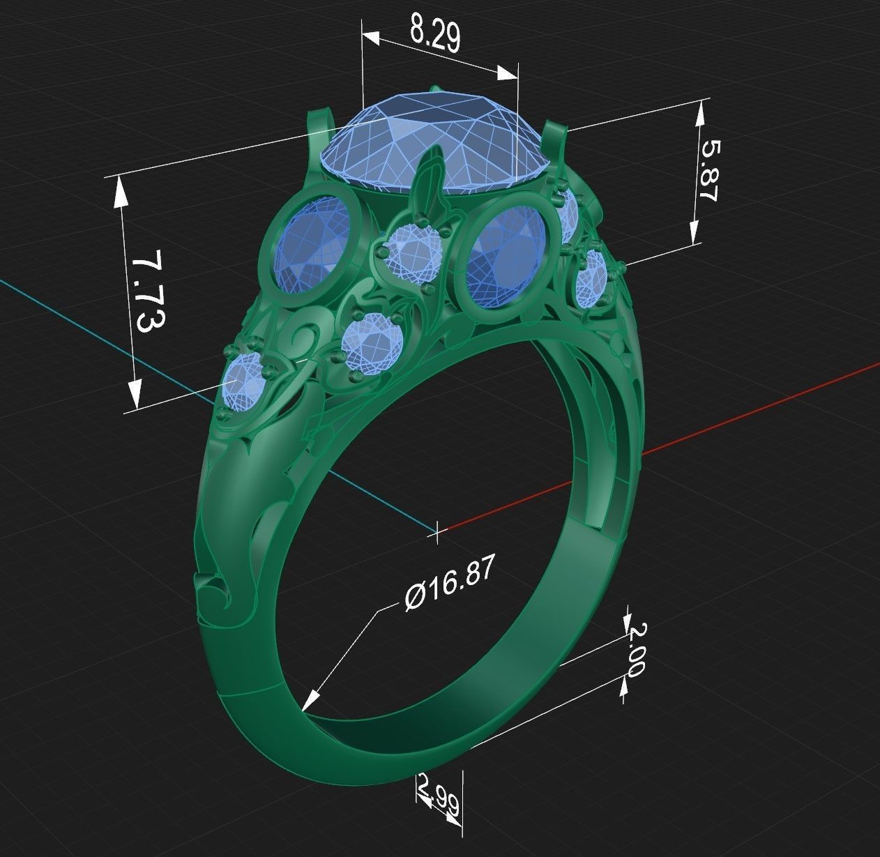 Ring 9 sapphire and diamond engagement 3D print model_6