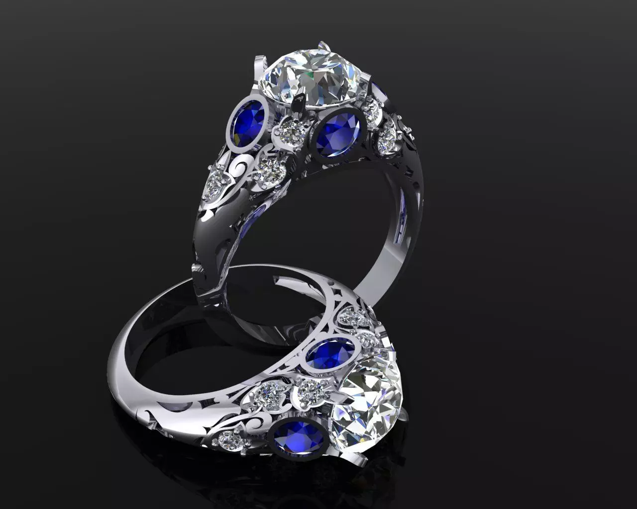 Ring 9 sapphire and diamond engagement 3D print model_0