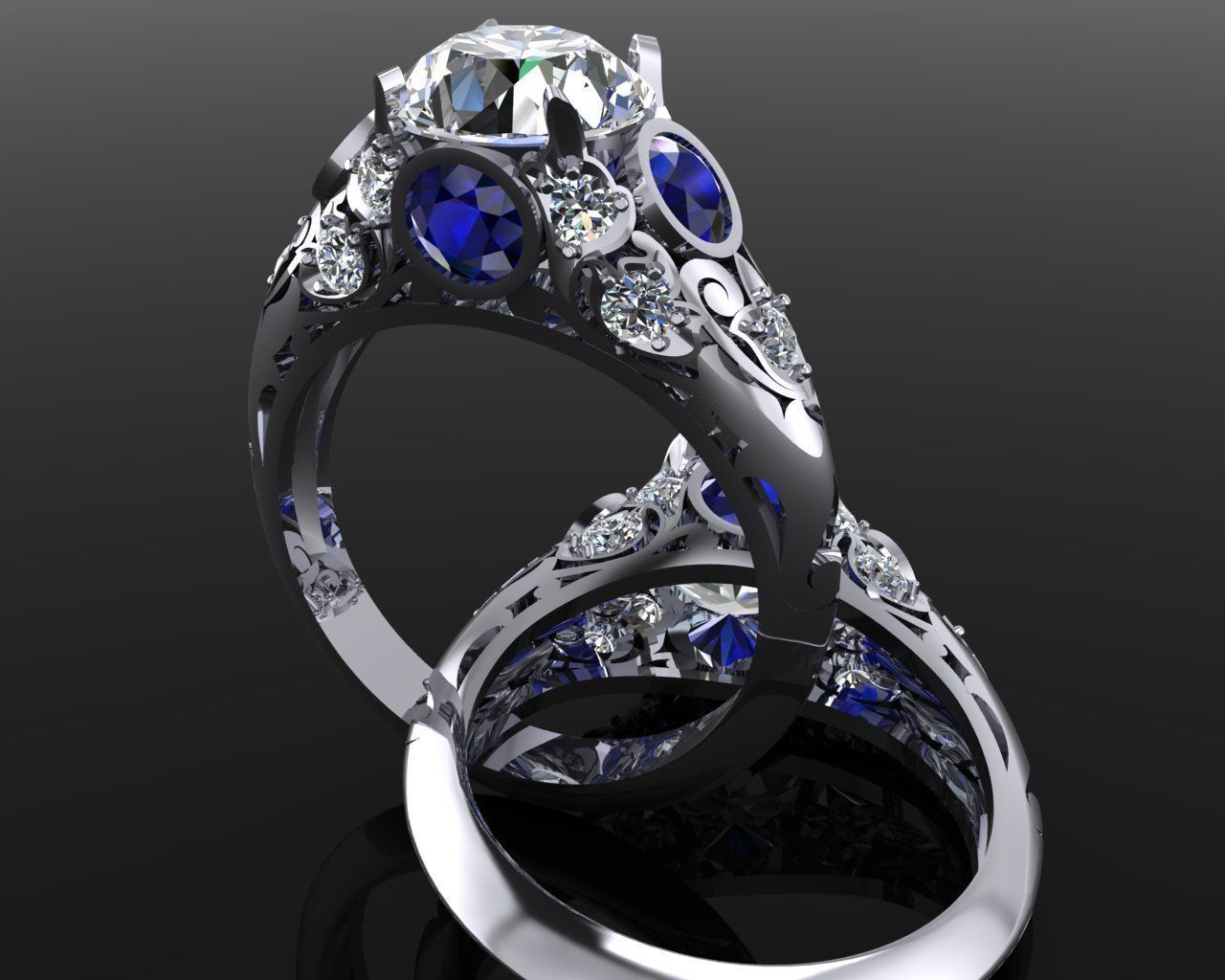 Ring 9 sapphire and diamond engagement 3D print model_2