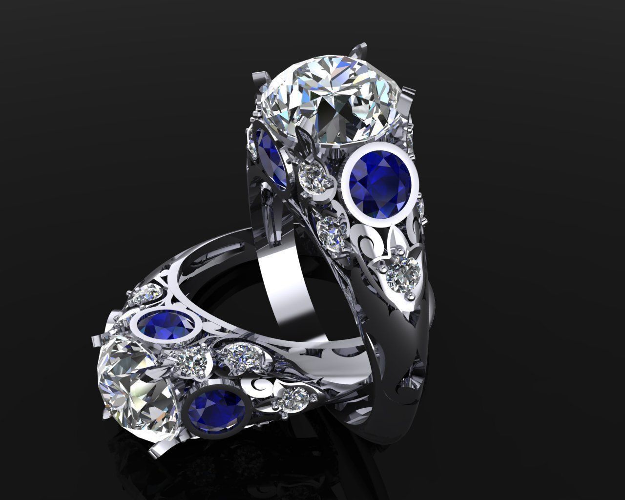 Ring 9 sapphire and diamond engagement 3D print model_1