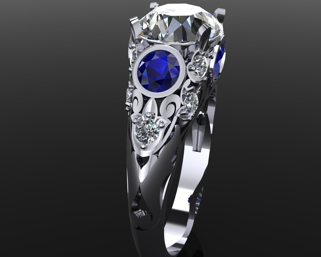 Ring 9 sapphire and diamond engagement 3D print model_4