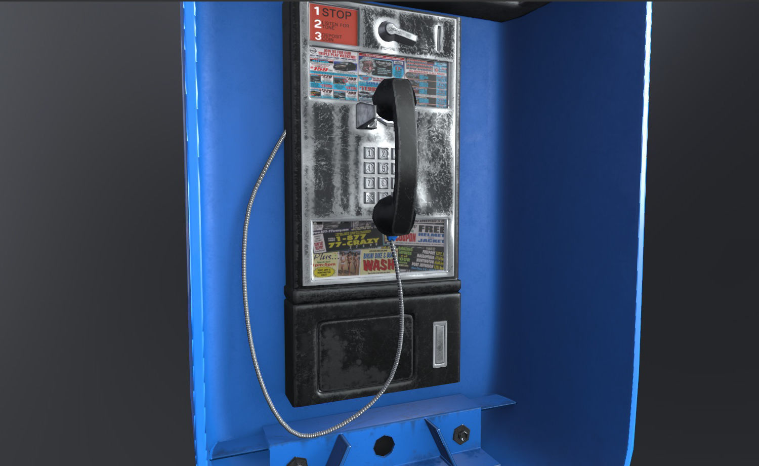 Payphone Blue New-York PBR Free low-poly 3D model_5