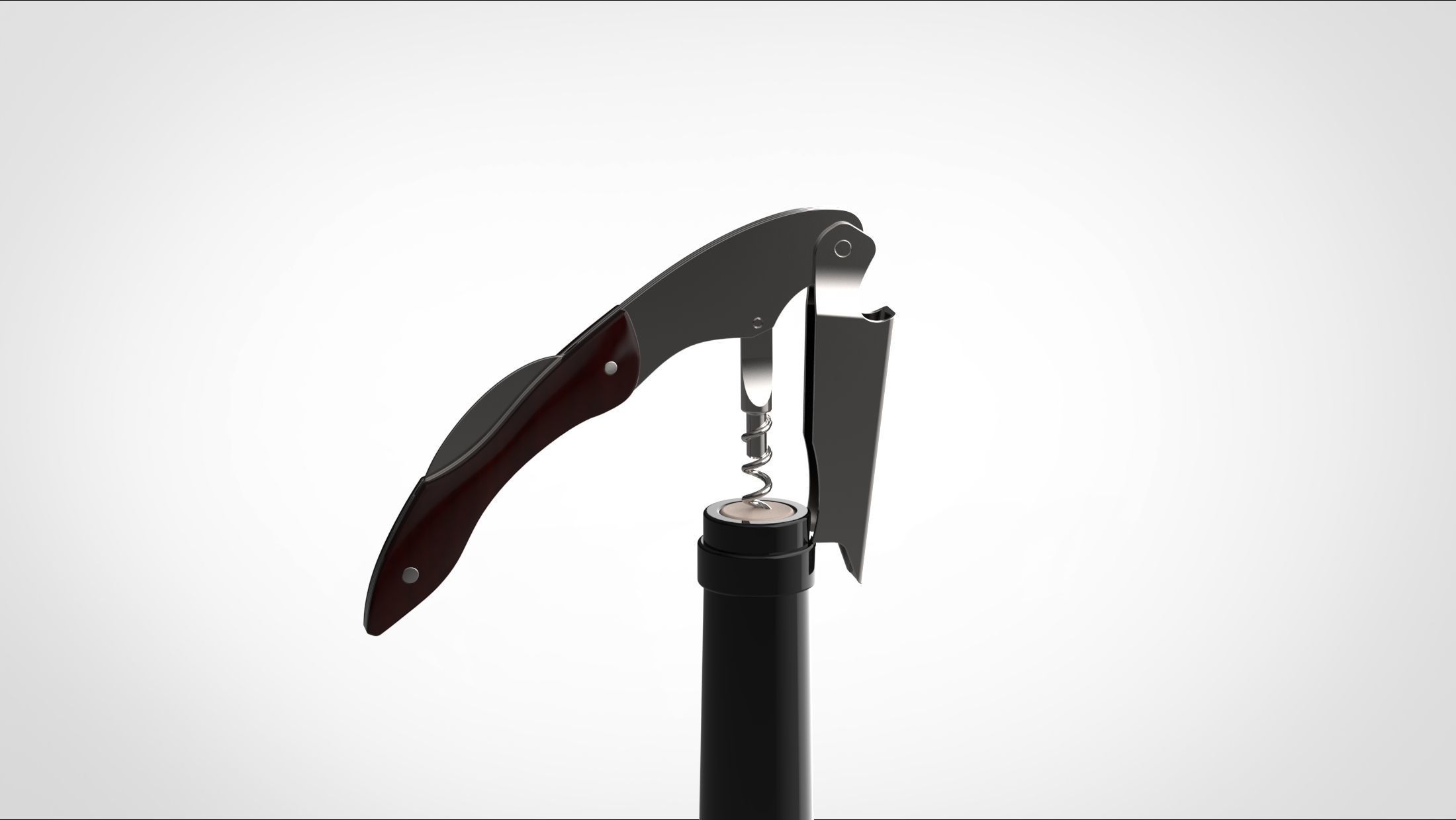 wine opener and bottle 3D model_2