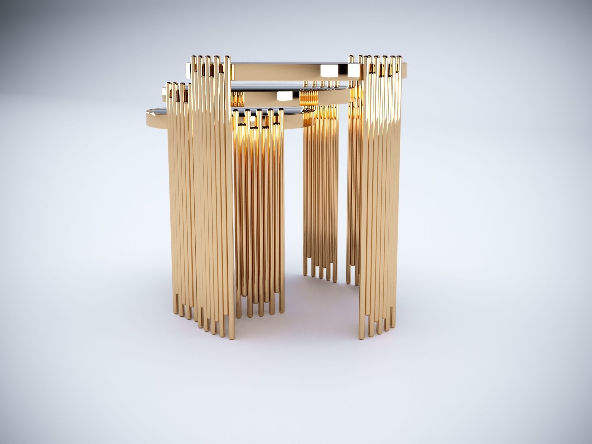 Collection 3D Brass and Glass Modern Coffee Table Set 3D model_19